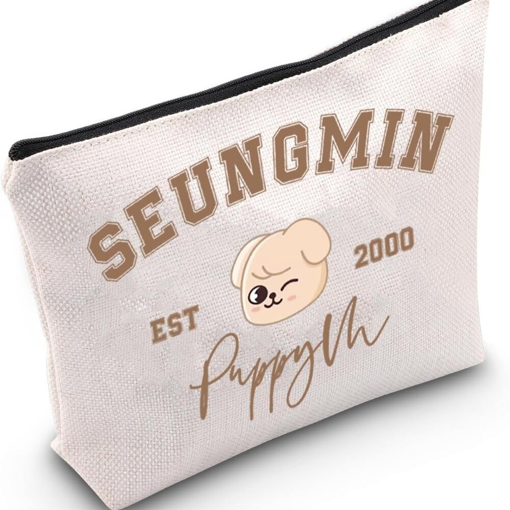 Korean Gift - K-Pop Boys Makeup Bag for Music Lovers 2000PuppyM, Beige